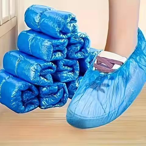 100PCS Hospital-Grade Shoe Covers - Anti-Slip Heavy-Duty PE Protection for Healthcare, Home Cleaning