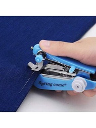1台藍色手動縫紉機,便攜式迷你針織機,無線手持衣物有用的手工縫紉工具,日常使用