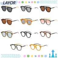 LAYORSG Orange Shades, Fashion Double Bridge Pilot Round Sunglasses, Vintage Luxury Punk 70s Glasses