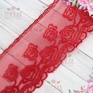 MERAH (Per Meter) RDT332 Beautiful Red Tile Embroidery Lace 10Cm Wide