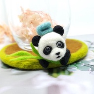 立體拉花咖啡羊毛氈杯墊 熊貓寶寶泡湯