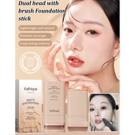 【2-in-1 Brush】Dual-Ended Foundation Stick With Blending Sponge - Non-Greasy Formula For Oily Skin/Bl