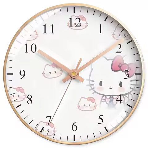 Wall Clocks Hello Kitty Wall Clock Without Drilling Silent Sweeping Second-Hand Quartz Clock Living 