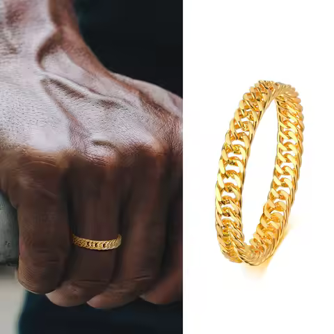 Cuban Ring, Curb Chain Ring, Stainless Steel Miami Link Rings,Streetwear Fashion Hip Pop Cool Ring, 