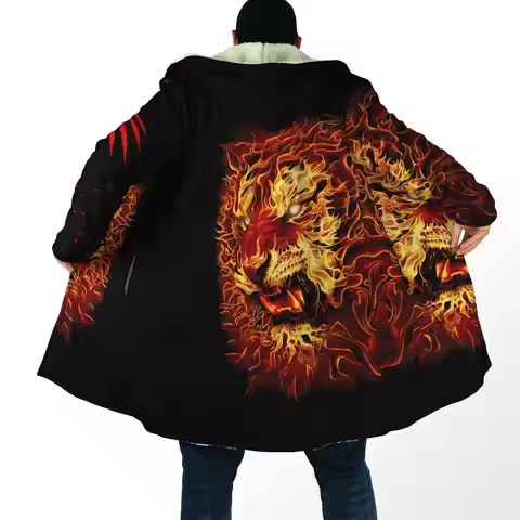 Drop shipping Winter Mens Cloak Animal Beautiful Tiger 3D Printing Fleece Hooded cloak Unisex Casual