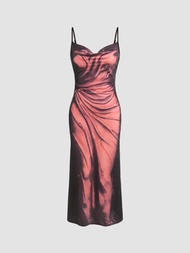 Cider Cowl Neck Ruched Abstract Maxi Dress