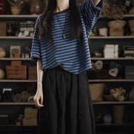 Summer Striped Short-Sleeved T-Shirt Korean Version Loose Half-Sleeved Memories Is Reunion|Striped R