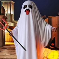 (IGRZ) Ghost Costume for Kids White Ghost Cloak Cosplay Outfits Role Play Supply for Boy Girl Hallow