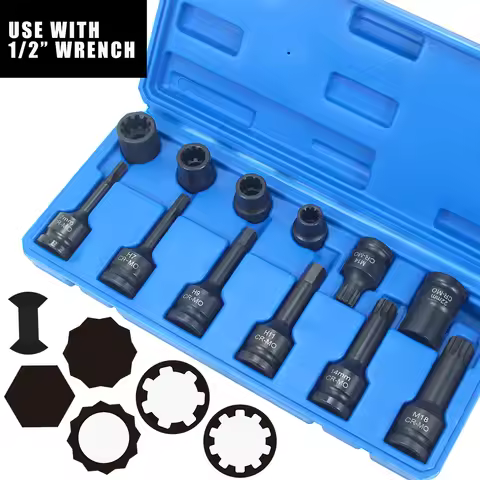 12 Pc Impact Brake Caliper Special Socket Set Compatible For Audi/VW/Porsche/Benz/Ford/BMW 1/2" Squa