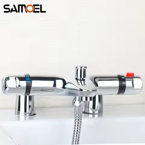 Brass Deck-mounted Thermostatic mixing valve Temperature Constant Control Two Hole Bathtub Faucet Ta