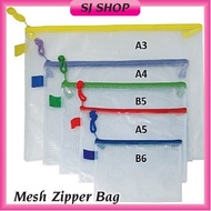 Soft Mesh Zipper Bag B6 A5 B5 A4 B4 A3 | PVC Zipper File Bag Waterproof Transparent Portable Bag | Z