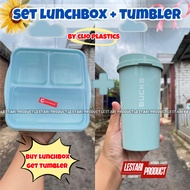 1 SET CLIO LUNCHBOX 3 SET + BUCKS TUMBLER | 3-Section Plastic LUNCHBOX | PLASTIC TUMBLER | Drinking 