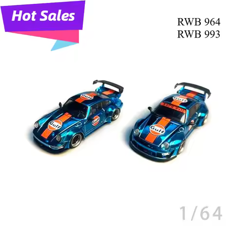 Flame 1/64 Porsche RWB 964 993 Gulf Painted Chrome Blue Acrylic Display Box Diecast Car Model