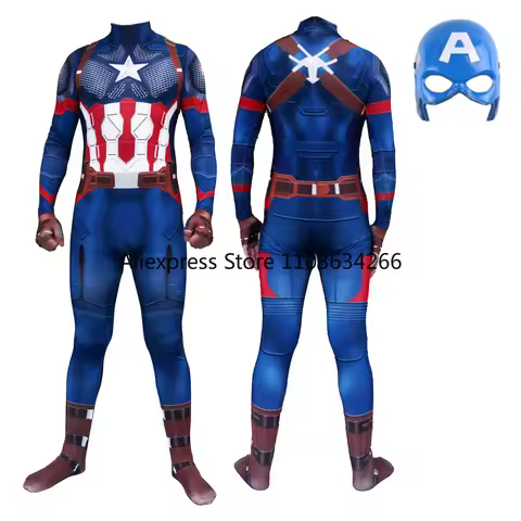 3D Captain America Costume Kids Adult Anime Superhero Cosplay Halloween Birthday Party Boy Child Cos