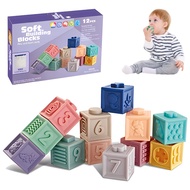 12Pcs Baby Blocks Soft Stacking Building Blocks for Toddler Baby Girl Boy 6-12 Months,Montessori Lea