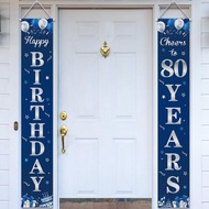 Happy 80th Birthday Door Banner Porch Sign Blue Silver Cheers to 80 Years Birthday Party Decorations