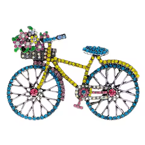Wuli&baby Shining Bicycle Brooches For Women Unisex 2-color Beautiful Taking Flowers Bike Brooch Pin