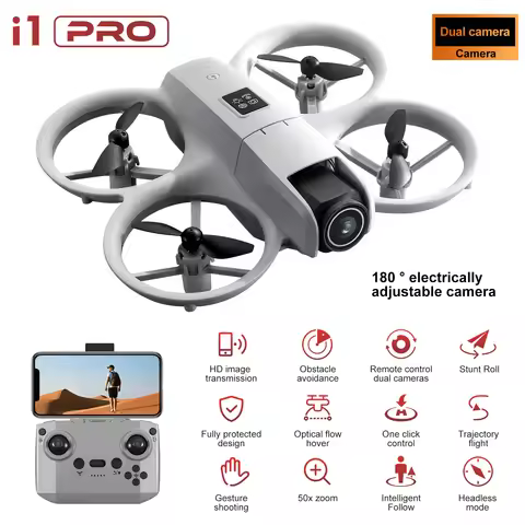 i1PRO Mini Quadcopter Drone: 180° Electric 4K HD Camera, WiFi, LED Lights, Optical Flow, Obstacle Av