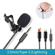 Lavalier Microphone Mini Mic Hand-free 3.5mm/USB C/Type-C/Lightning ASMR vlogging mic for Android Collar Mic