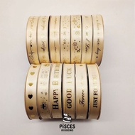 2 Yards * Cream Gold Ribbon "Golden Words" 2 cm. – Embossed Letter Design Premium And Luxurious For 