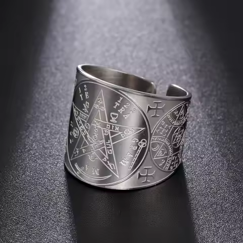 Witchcraft Pentagram Tetragrammaton Ring Stainless Steel Pentacle Finger Ring for Men The Ancient Po