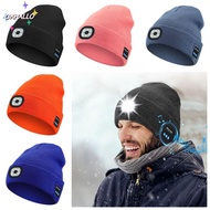 OKHALLO Headlamp Cap, Removable Speaker Mic Bluetooth Beanie Hat, Unique With Light Headphones Recha