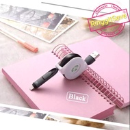 1M 2 in 1 Stretch Retractable Phone Charger Cable For IOS iPhone & Android Black