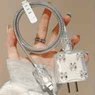 5pcs Silver Bowknot & Bead Design Charger Accessories Set, 20W/18W Charger Protector, Cable Sleeve, 