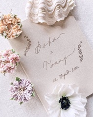 客製 麻布質料結婚證書套   | 燙金客製名字及日期