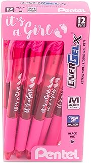 Pentel EnerGel-X Retractable Gel Pen, (0.7mm) Med. line, Pink Ink- It's a Girl! Dozen Box (BL107PPC12)