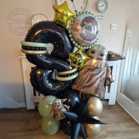 27pcs Movie Interstellar War Cartoon Baby Yoda Theme Birthday Party Decors Baby Yoda Foil Balloon Ki
