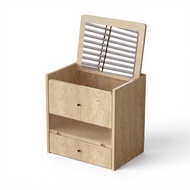 Skincare Organizer Desktop Makeup Storage Box with Mirror Flip Lid Vanity Holder Multi-Compartment C