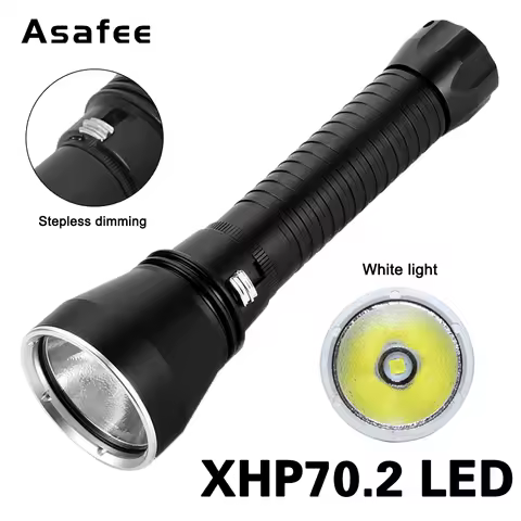 Asafee 100M Diving Flashlight 4000LM LED Scuba XHP70 Light IPX8 Waterproof Torch XHP70 LED Diving Fl