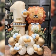 60pcs Lion Balloon Cream White 1-9 Number Birthday Balloon Set Jungle Animal Theme Birthday Party De