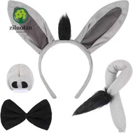 ZILUOLAN 4PCS Donkey Costume Set, Animal Bow Tie Donkey Headband, Fashion Tail Nose Funny Donkey Ear