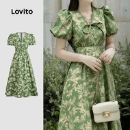 Lovito Casual Dress Tie Front Ruffle Hem Spring/summer Green Dress for Women L178ED603 Lovito  Corak