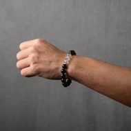 黑曜系列 10mm黑曜石閃靈鑽白水晶手串