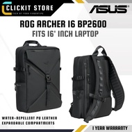 ROG Archer Backpack 16 BP2600 - Water-Repellent PU Leather, Expandable Compartment | 90XB0AQ0-BBP000
