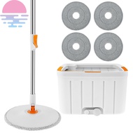 Spin Mop Bucket Set with Wringer Round Self Wash Spin Mop Set Rotatable Mop and Bucket Set with 4 Mop Pads Hand-Free  SHOPSBC8743