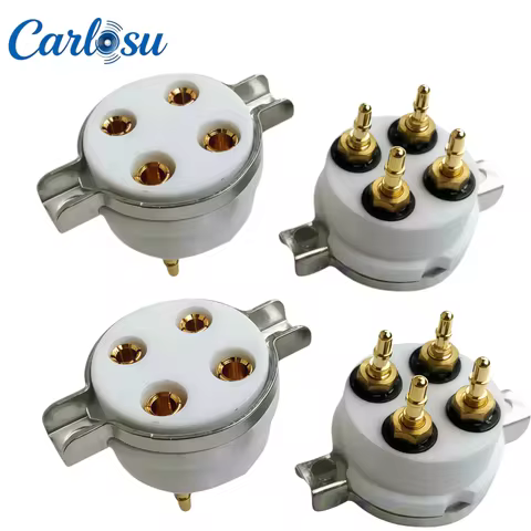 GZC4‑T‑G 4‑Pin 95 Fine Steel Ceramic Tube Socket, Gold‑Plated Pins for 300B 2A3 , HiFi Vintage Vacuu