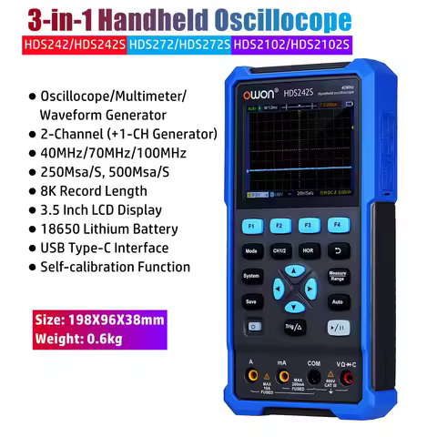 OWON 3-in-1 Handheld Oscilloscope with Multimeter Waveform Generator Function HDS242 HDS242S HDS272 