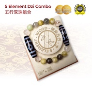 Dzi Kingdom 5 Elements Dzi Combo - Wood 天珠王国五行双珠组合 饿命五行-木