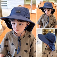 Baby Kids 2024 Summer Sun Protection Hat Boys UV Protection Male Neck Sun Hat Thin Matching Big Brim