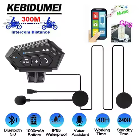 BT-12B 300M Motorcycle Intercom Helmet Bluetooth Headset,IP65 Waterproof Handsfree 2 Riders Interpho