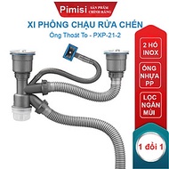 Xi Phông Chậu Rửa Chén Bát 2 Hốc Phi 110 Pimisi Cao Cấp Đầu Bầu Inox 304 - Dùng Để Xả Thải Nước Chậu