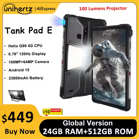 Unihertz 8849 TANK PAD E Rugged Tablet with Projector Android 21000mAh 120Hz 50MP Camera 24GB 512GB 