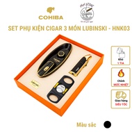 Set khò cắt gạt tàn cigar LUBINSKI - Khò kèm đục - Cắt Inox - Gạt tàn thép - màu đen sang trọng - H2