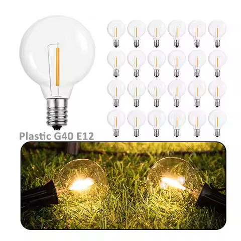 Plastic LED Filament Bulb E12 Screw Socket Shatterproof G40 220V 110V 1W Outdoor Globe Garland Strin
