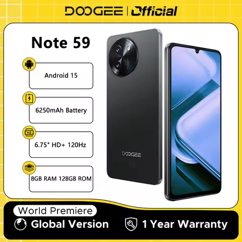 DOOGEE Note 59 5G Smartphone 6250mAh Large Battery Cellphone 6.75" Screen 120Hz 8GB RAM 128GB ROM Mo
