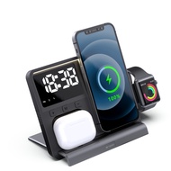 2024 Hot product 15W Wireless charger Multifunctional 5-in-1 foldable magnetic fast charge with LED digital clock wireless